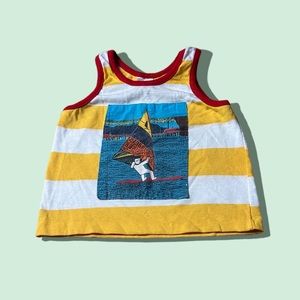 Vintage Toddler Buster Brown Yellow And White Stripe Wind Sailing Tank Top Sz 4